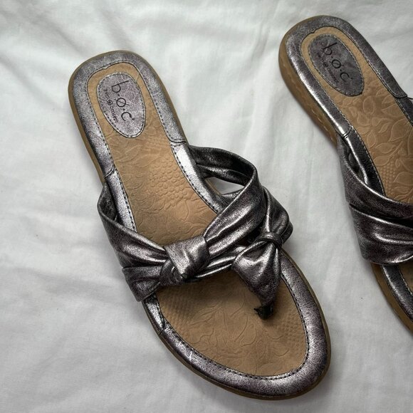 B.O.C Born Concept Womens Metallic Silver Bow Thong Toe Sandal Flip Flops 10 - Picture 3 of 12